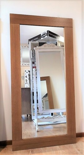 Proste lustro do przedpokoju z szeroką dębową ramą SM13 90x180