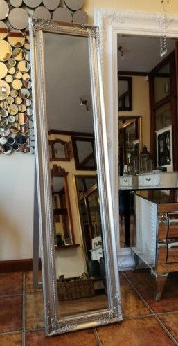 Ozdobne lustro stojące srebrne 40x155