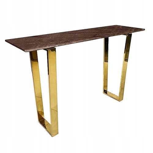 Złota konsola z ciemnym marmurowym blatem 76x122x36