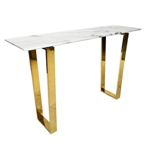 Złota konsola z jasnym marmurowym blatem 76x122x36