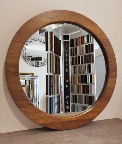 Okrągłe lustro z ramą złoty dąb 60x60