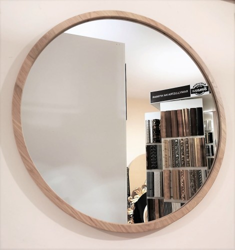 Okrągłe lustro z wąską ramą dąb naturalny 80x80