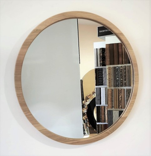 Okrągłe lustro z wąską ramą dąb naturalny 60x60