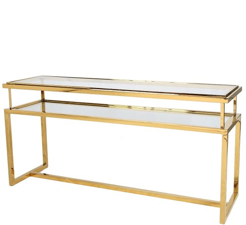 Duża konsola ze złotej stali i szkła
