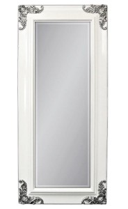 Lustro z białą ramą zdobioną srebrnym ornamentem 80x180