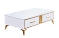 Elegancki biało złoty stolik kawowy ze szklanym blatem 130x41x70