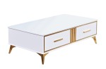Elegancki biało złoty stolik kawowy ze szklanym blatem 130x41x70