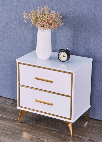 Elegancka biało złota szafka nocna ze szklanym blatem 60x40x61