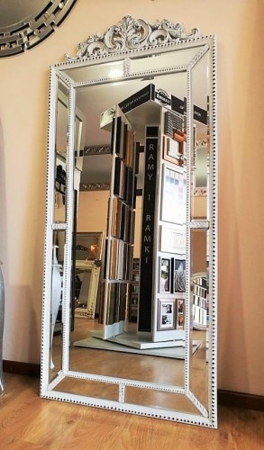 Lustro do przedpokoju ze stylową ramą lustrzaną białą 80x177