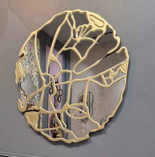 Piękne lustro dekoracyjne w wyszukanej złotej oprawie średnica 120 cm