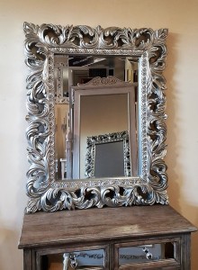 Srebrne lustro z ażurową ramą 80x100