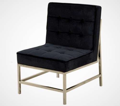 Elegancki fotel ze stali i weluru SREBRNO- CZARNY