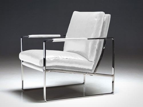 Designerski fotel ze stali nierdzewnej i białej skóry ekologicznej