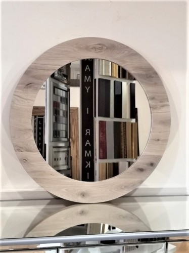 Lustro okrągłe z ramą dębową bieloną NATUR 80x80