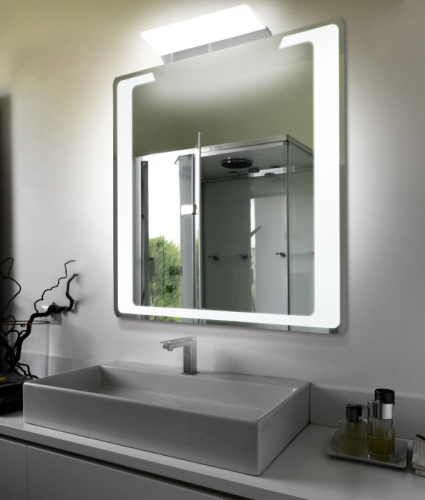 Lustro do łazienki LED z dodatkową lampą 80x80