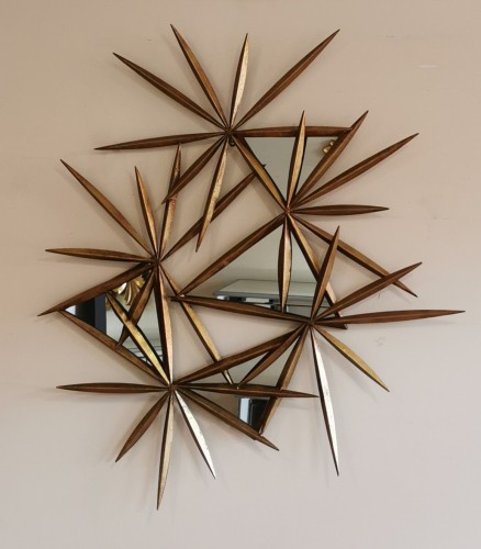 Designerska dekoracja lustrzana miedziano złota 90x110