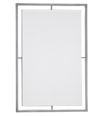Prostokątne lustro z ramą ze srebrnej stali nierdzewnej 60x90