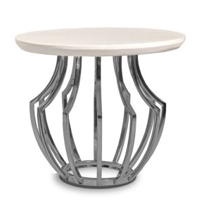 Stolik kawowy z ozdobną stalową podstawą