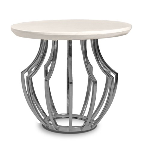 Stolik kawowy z ozdobną stalową podstawą