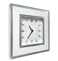 Zegar ścienny w ramie z białego szkła i kryształków 50x50