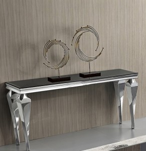 Elegancka konsola srebrno-czarna 160x40x75