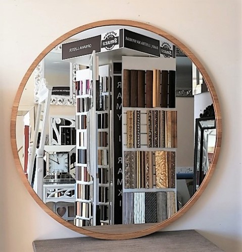 Lustro okrągłe z wąską ramą dębową 100x100