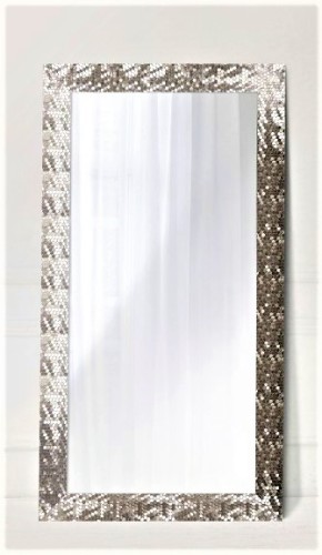 Lustro w stylu glamour z ramą srebrną satynową 74x134