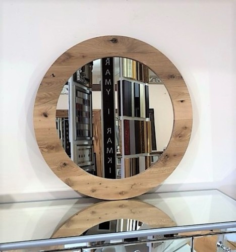 Lustro okrągłe z ramą dębową olejowaną NATUR 80x80