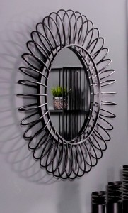 Okrągłe lustro z czarną stalową ramą 100x100