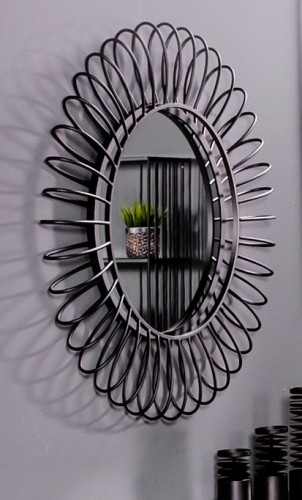 Okrągłe lustro z czarną stalową ramą 100x100