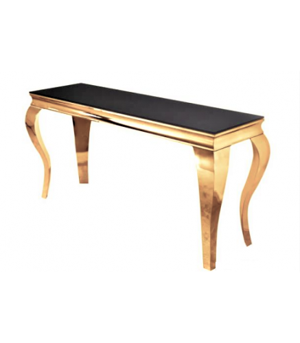 Stylowa konsola ze złotej stali i czarnego szkła 150x40x74